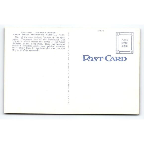 Vintage Linen Postcard Loop-Over Bridge Great Smoky Mountains Park - Picture 2 of 2